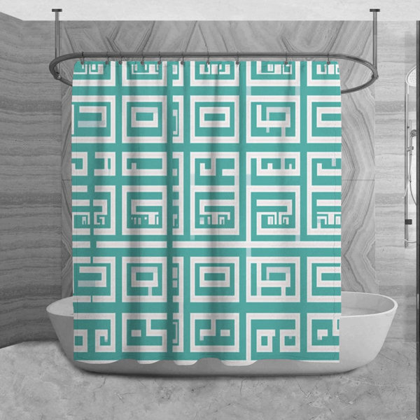 Bless international Greek Key Shower Curtain Pattern Bathroom Decor